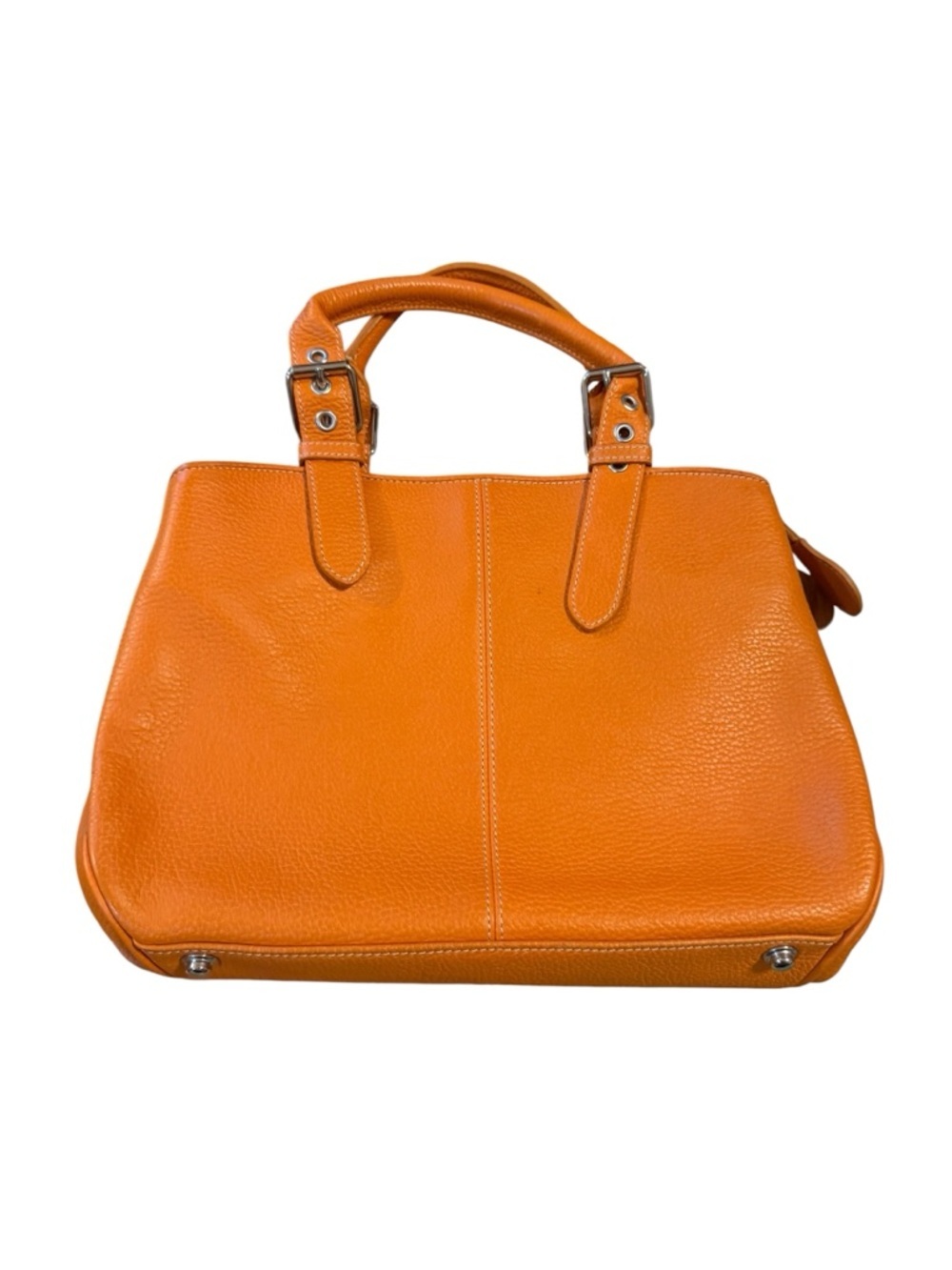 DOONEY & bourke Structured Pebbled Orange Leather Satchel with Top Handles - Picture 1 of 8